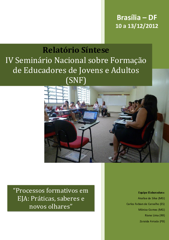 Relatório síntese IV Seminário Nacional sobre Formação de Educadores de Jovens e Adultos (SNF)