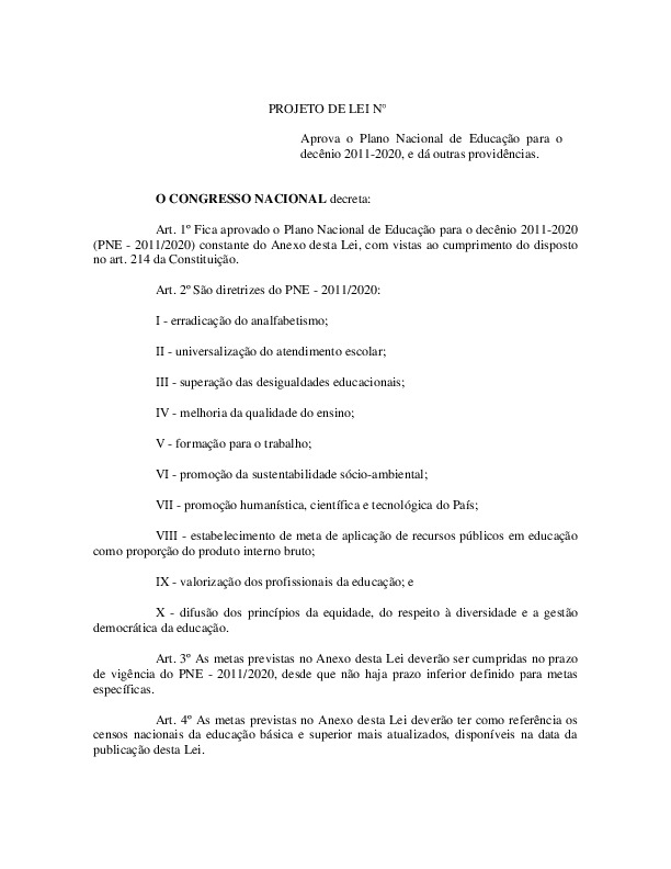 Projeto de Lei Plano Nacional de Educação