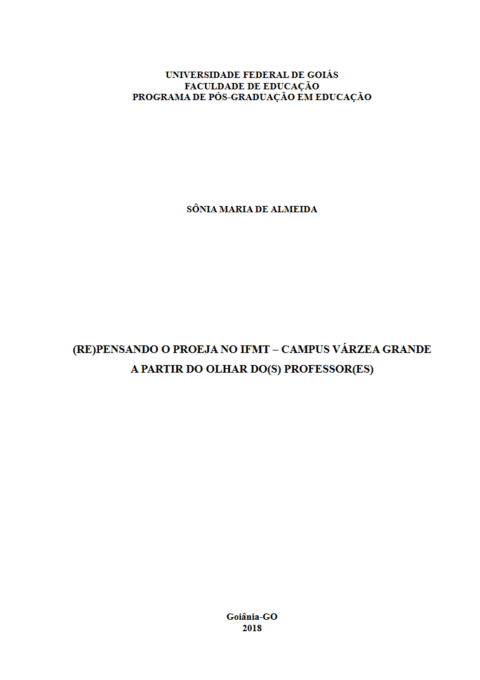 (RE)pensando o Proeja no Ifmt – Campus Várzea Grande a Partir do Olhar do(s) Professor(es)