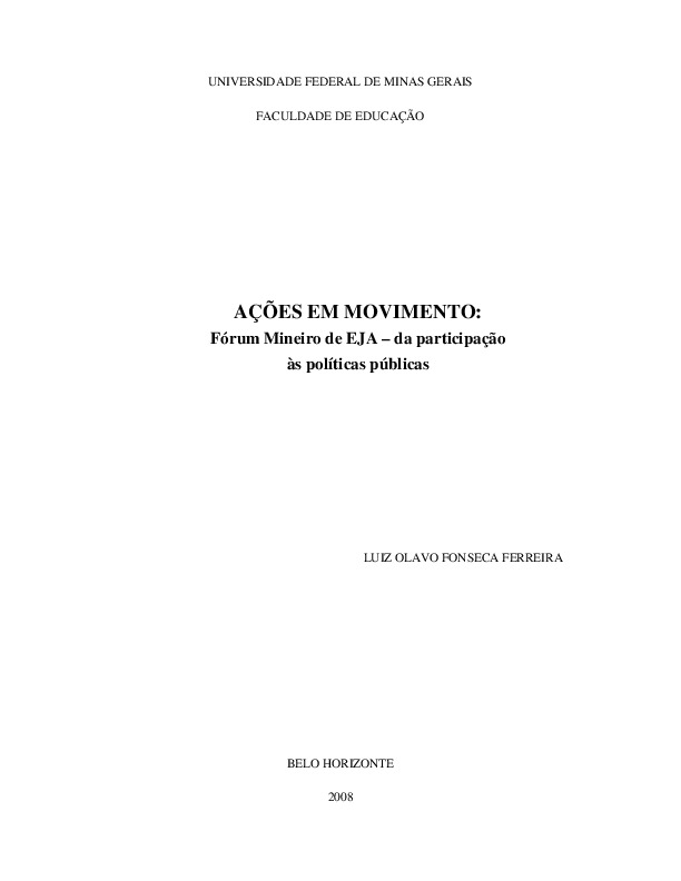 Ações em movimento: Fórum mineiro de EJA – da participação às políticas públicas