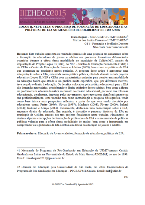 LOGOS II, NEP E CEJA: O processo de formação de educadores e as políticas de EJA no município de Colider/MT de 1982 a 2009