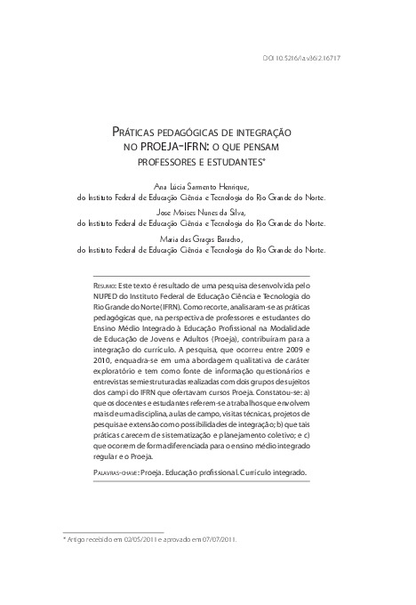 Práticas pedagógicas de integração no PROEJA-IFRN: o que pensam professores e estudantes