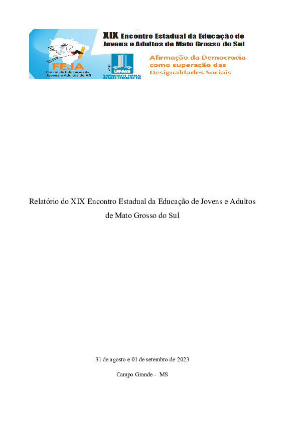 Relatório do XIX Encontro Estadual da Educação de Jovens e Adultos de Mato Grosso do Su