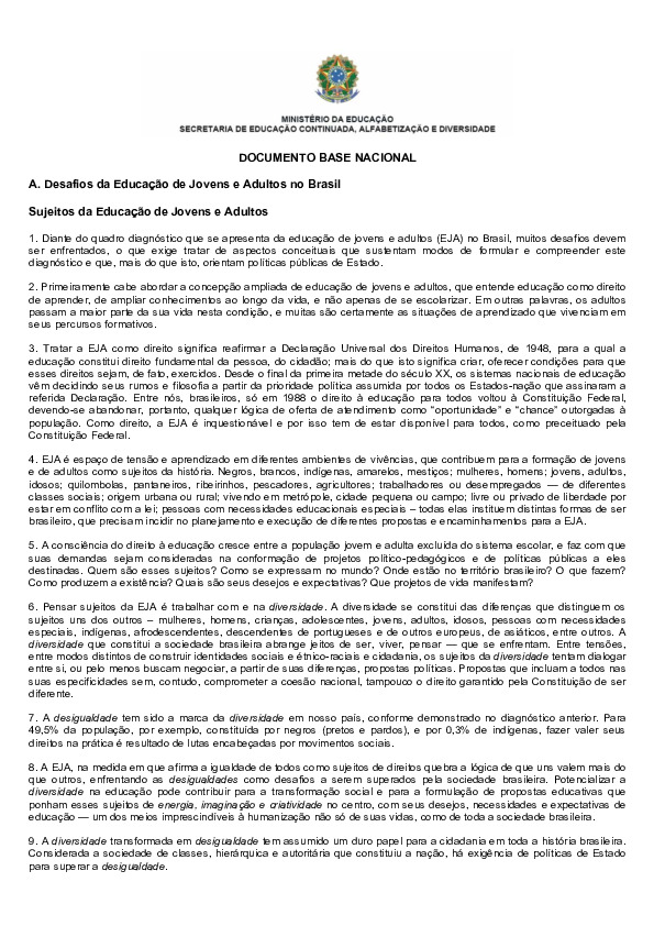 Documento Base Nacional – Fórum EJA Brasil